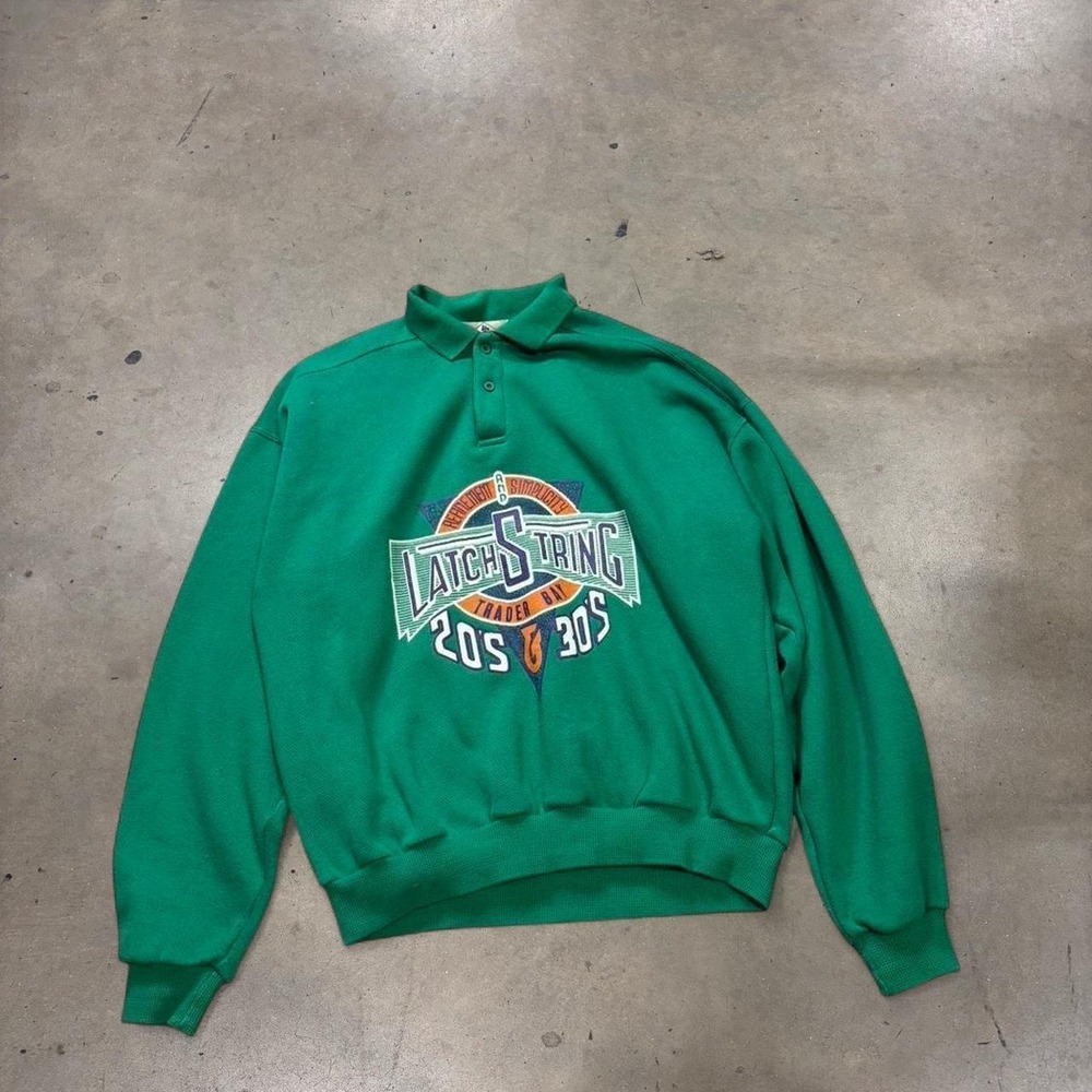 Trader Bay Green Latch String Graphic Sweatshirt Mens Medium Y2K Pullover